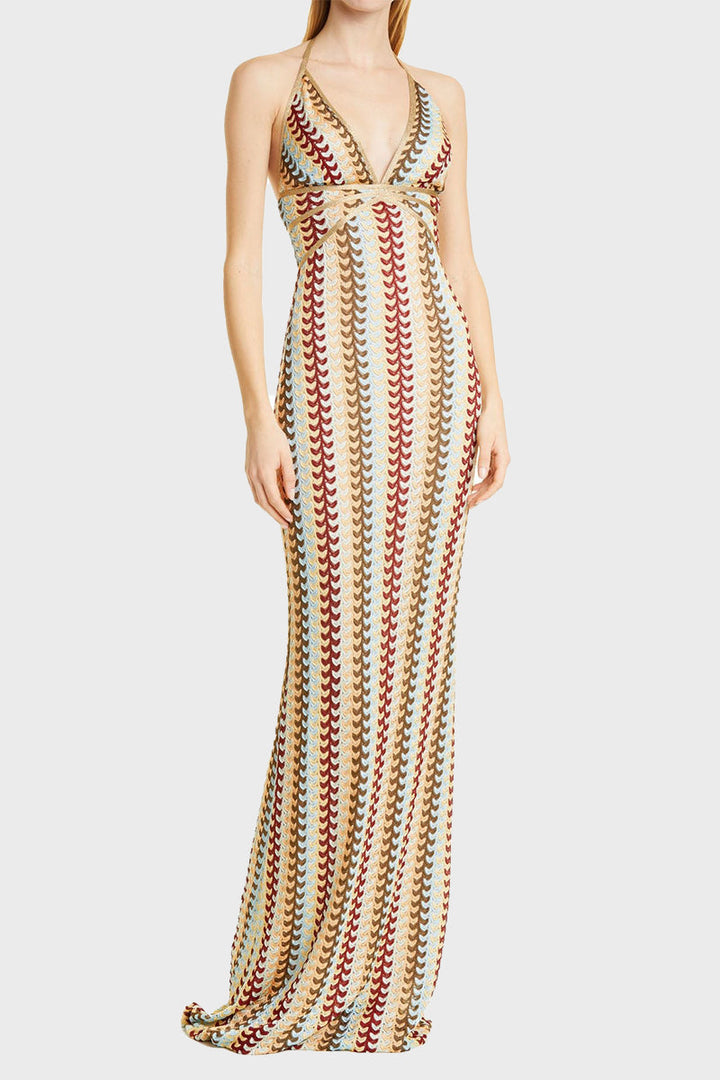 Levoire | Robe Sexy Colorblock À Lacets Dos Nu Contraste Décolleté En V Une Épaule