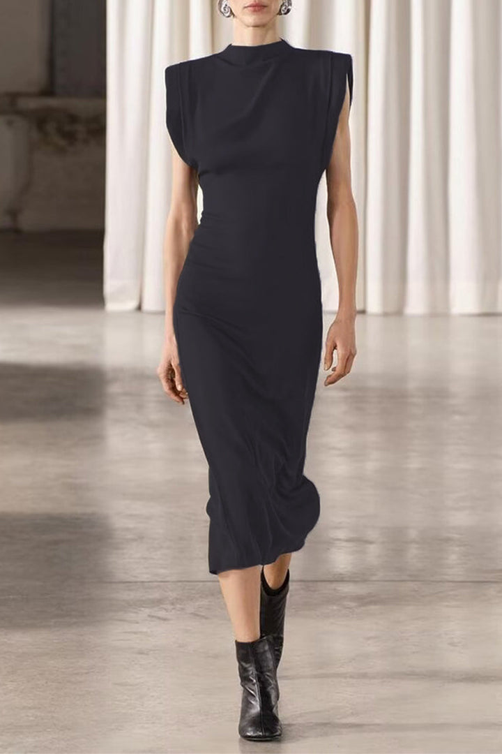 Levoire | Robe Mi-Haute Décontractée Quotidienne À Col Montant Zippée Unie Noir