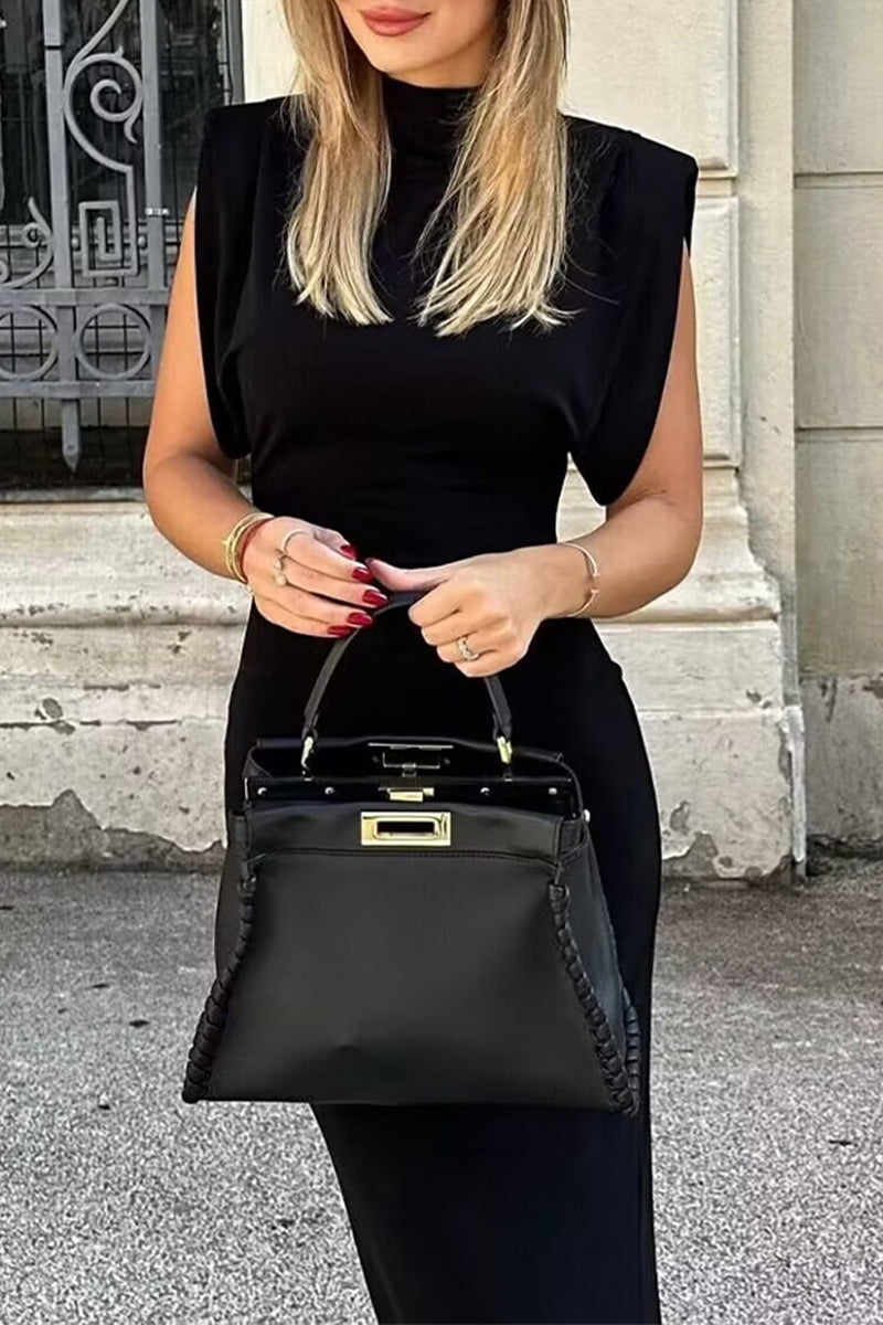 Levoire | Robe Mi-Haute Décontractée Quotidienne À Col Montant Zippée Unie