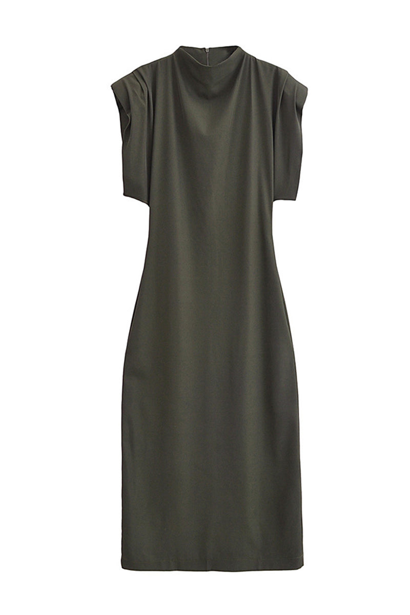 Levoire | Robe Mi-Haute Décontractée Quotidienne À Col Montant Zippée Unie