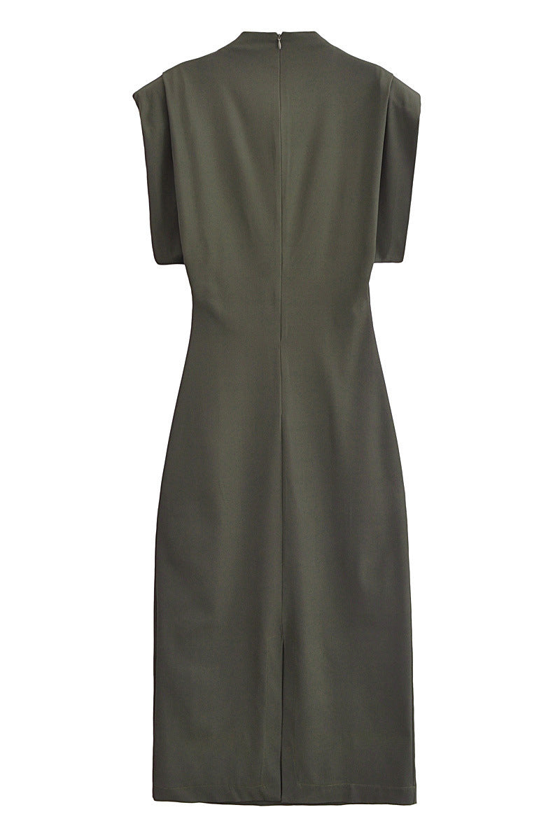 Levoire | Robe Mi-Haute Décontractée Quotidienne À Col Montant Zippée Unie