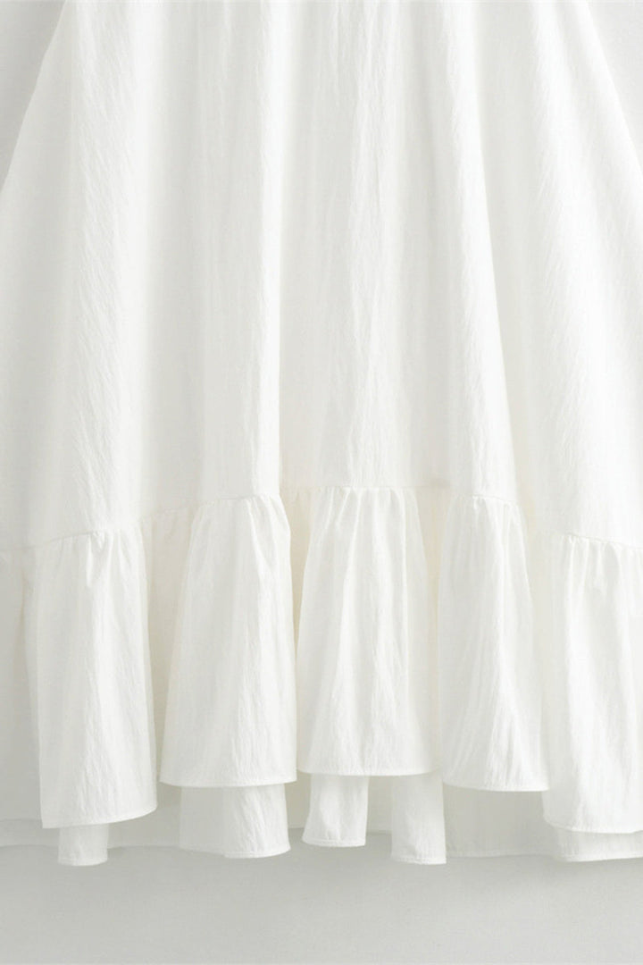 Levoire | Robe À Bretelles Décontractée Quotidienne Unie À Lacets Avec Volants Froncés Et Encolure En V