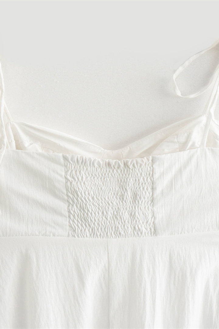 Levoire | Robe À Bretelles Décontractée Quotidienne Unie À Lacets Avec Volants Froncés Et Encolure En V