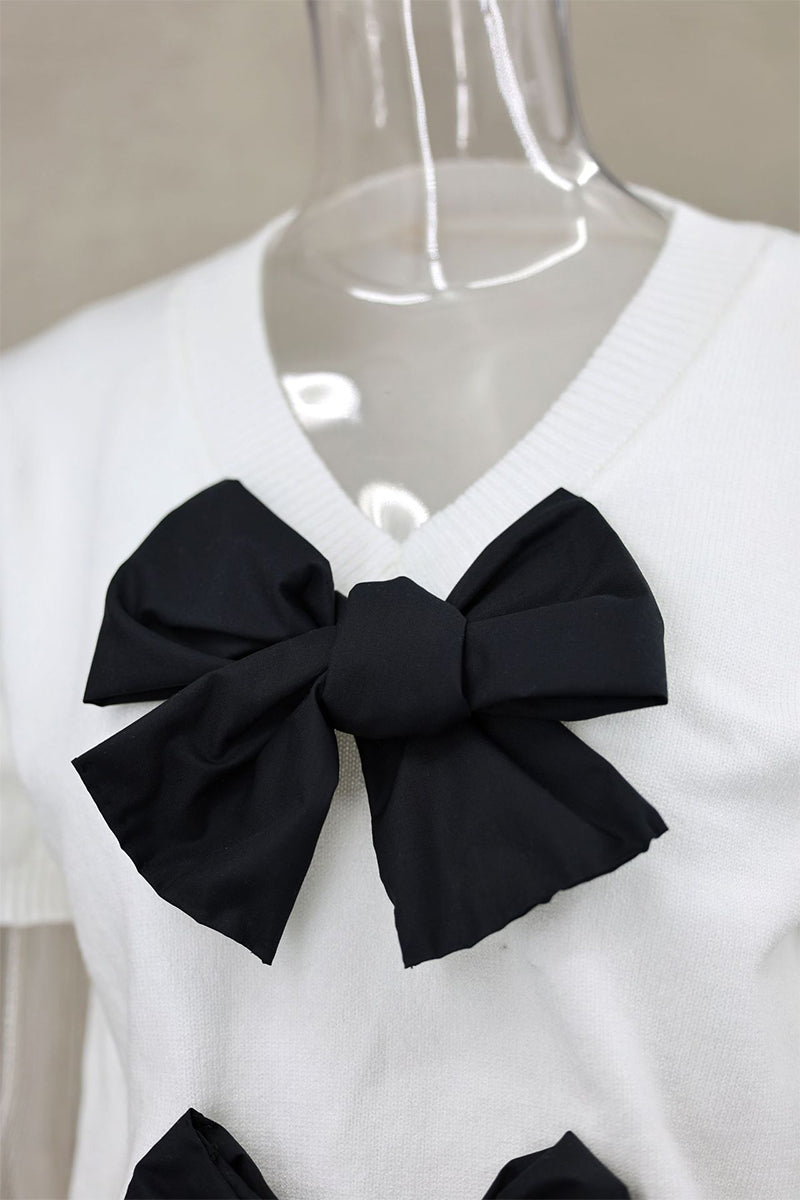 Levoire | Pull Décontracté Quotidien Uni Avec Décor En Nœud Et Décolleté En V