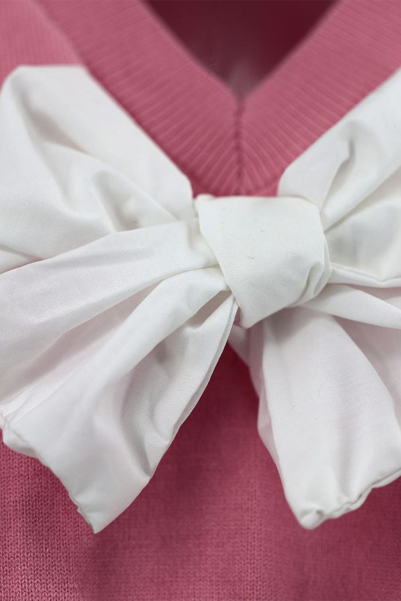Levoire | Pull Décontracté Quotidien Uni Avec Décor En Nœud Et Décolleté En V