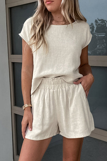 Levoire | Décontracté Quotidien Unicolore Sac Col Ouvert Manches Courtes Deux-Pièces Khaki