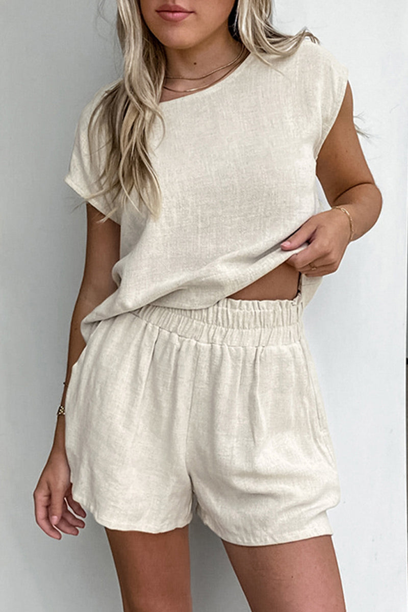Levoire | Décontracté Quotidien Unicolore Sac Col Ouvert Manches Courtes Deux-Pièces