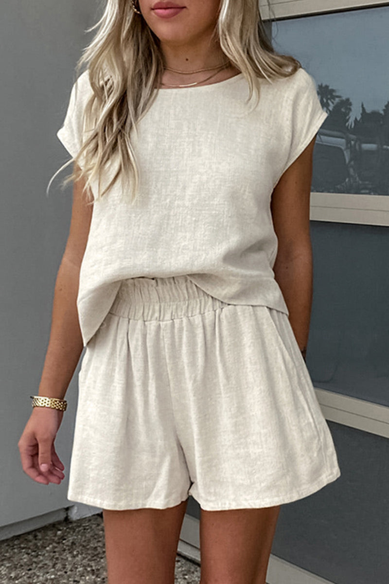 Levoire | Décontracté Quotidien Unicolore Sac Col Ouvert Manches Courtes Deux-Pièces