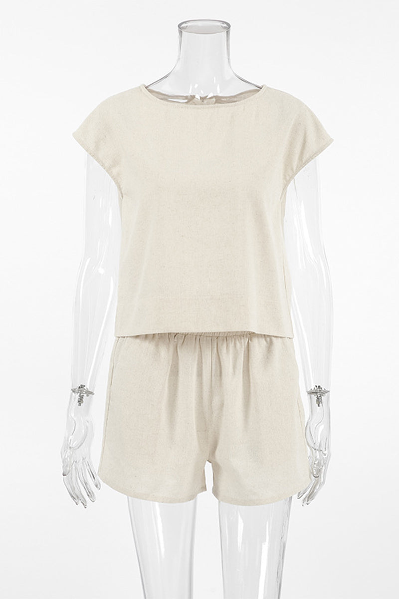 Levoire | Décontracté Quotidien Unicolore Sac Col Ouvert Manches Courtes Deux-Pièces