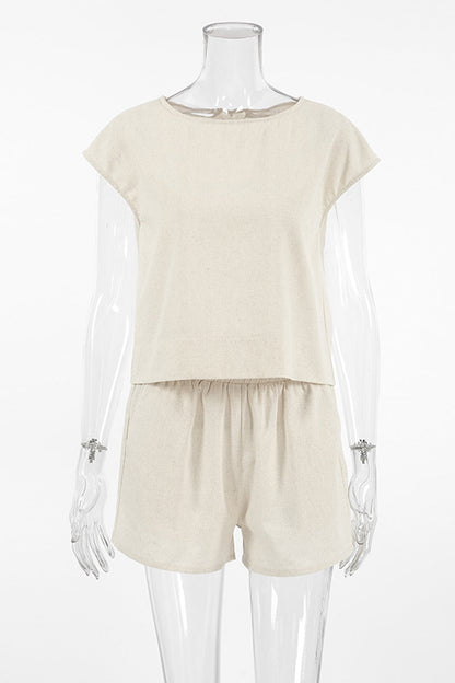 Levoire | Décontracté Quotidien Unicolore Sac Col Ouvert Manches Courtes Deux-Pièces