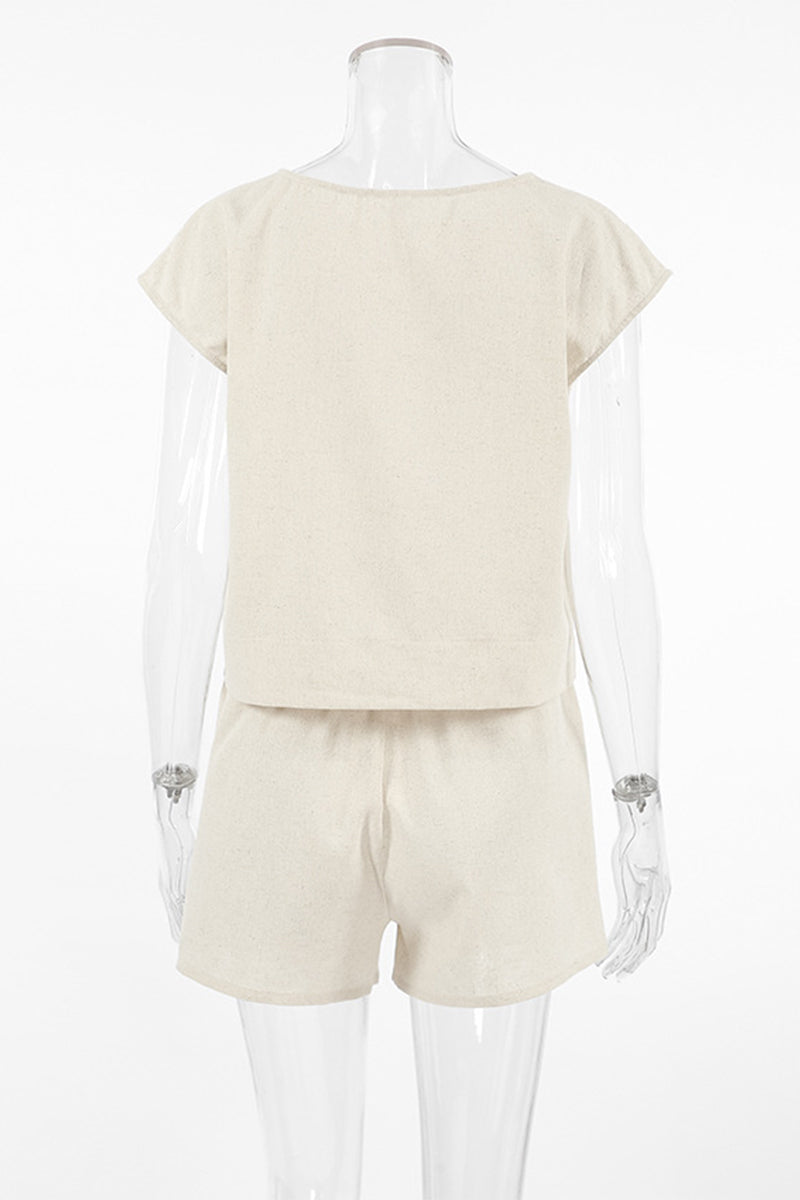 Levoire | Décontracté Quotidien Unicolore Sac Col Ouvert Manches Courtes Deux-Pièces