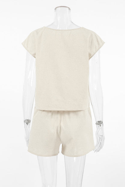 Levoire | Décontracté Quotidien Unicolore Sac Col Ouvert Manches Courtes Deux-Pièces