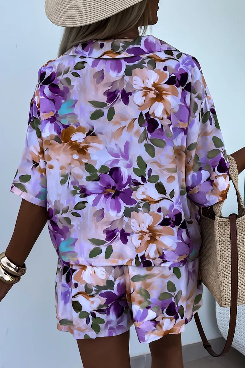 Levoire | Vêtements Décontractés À Fleurs Des Rues Motifs Patchwork Col Rabattable Manches Courtes Deux Pièces