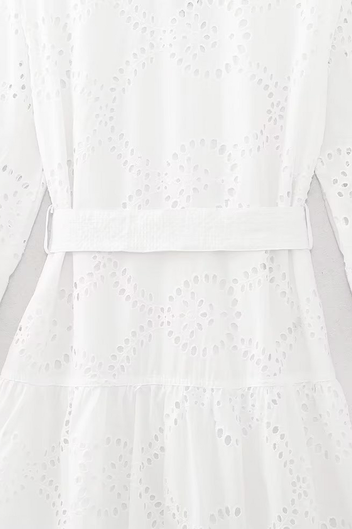 Levoire | Robes Aline Décontractées Unies Brodées À Col En Dentelle Ajouré