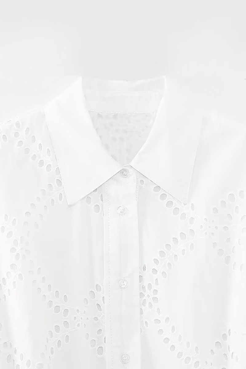 Levoire | Robes Aline Décontractées Unies Brodées À Col En Dentelle Ajouré