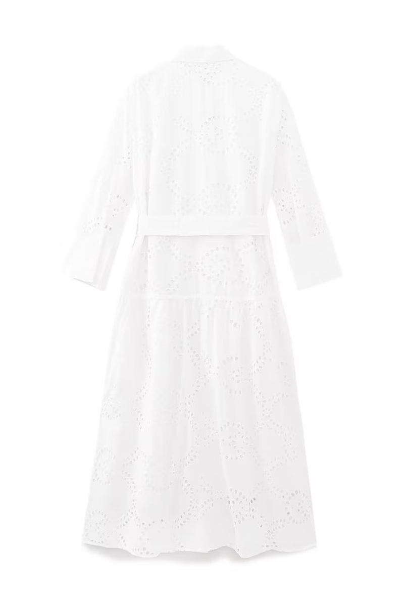Levoire | Robes Aline Décontractées Unies Brodées À Col En Dentelle Ajouré