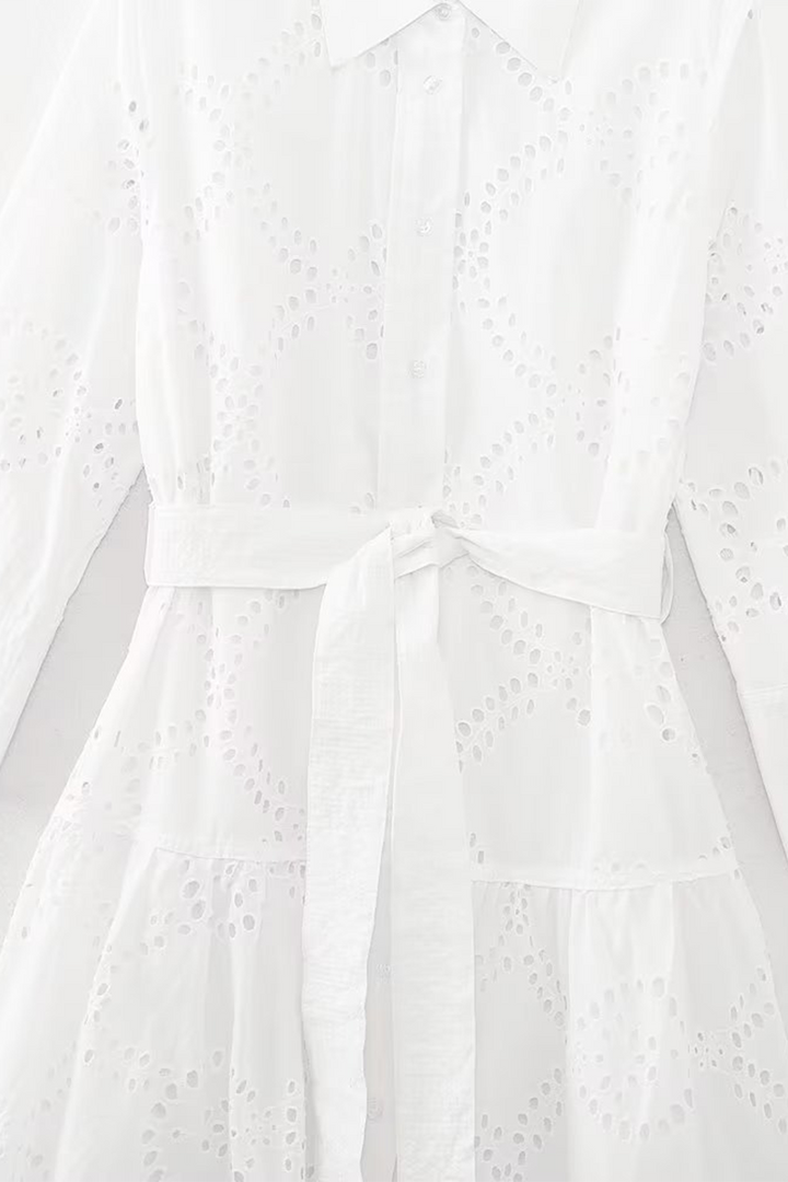 Levoire | Robes Aline Décontractées Unies Brodées À Col En Dentelle Ajouré