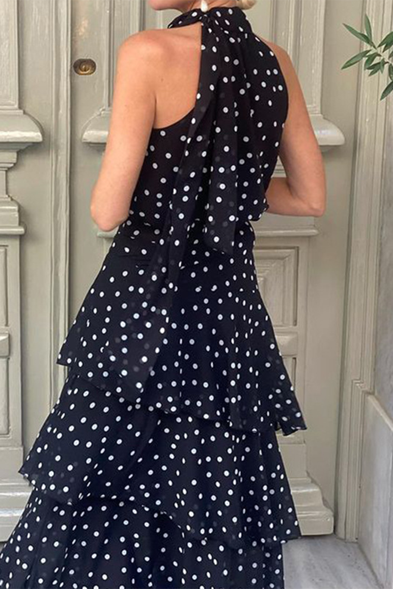Levoire | Rue Quotidienne Polka Point Volant Fermeture Éclair Bretelles Sans Manches Robes
