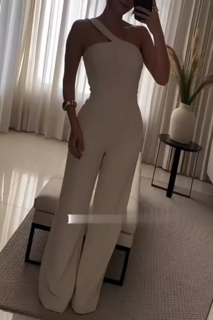 Levoire | Combinaison Régulière À Col Asymétrique Unicolore Décontractée Abricot