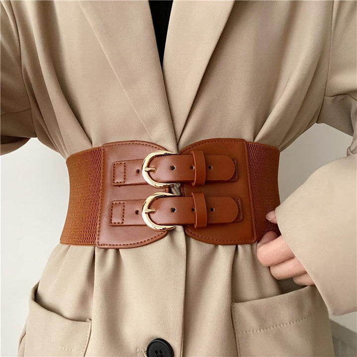 Levoire | Double Boucles Similicuir Ceinture Large Élégante & Flatteuse Braun Une taille