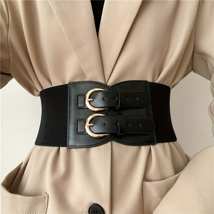 Levoire | Double Boucles Similicuir Ceinture Large Élégante & Flatteuse Noir Une taille