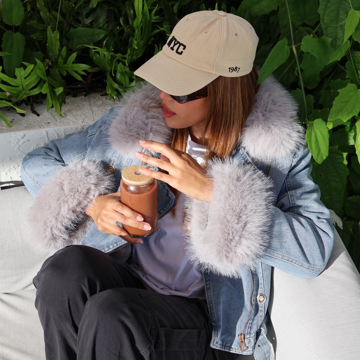 Levoire | Veste en denim à col en fausse fourrure