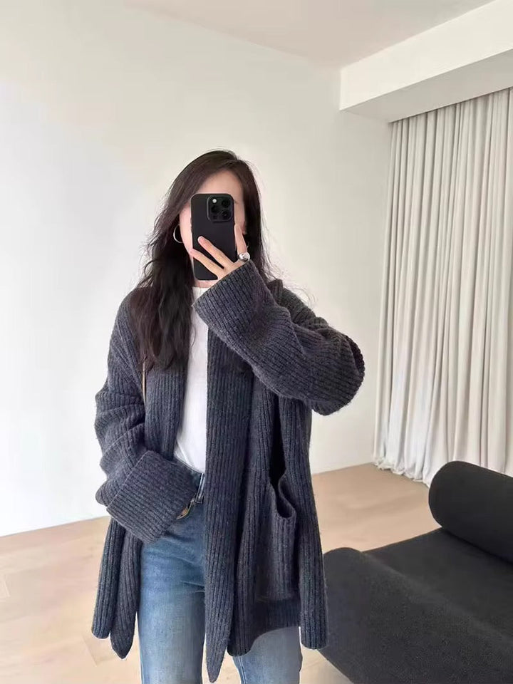 Levoire | Grande Taille Gilet Tricot Avec Poches Gris Taille unique