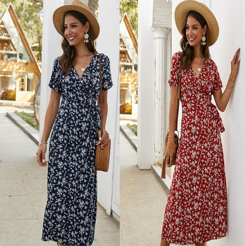Robe Maxi Femme avec Design Floral en Enveloppement et Fermeture Élégante au Niveau de la Poitrine Levoire