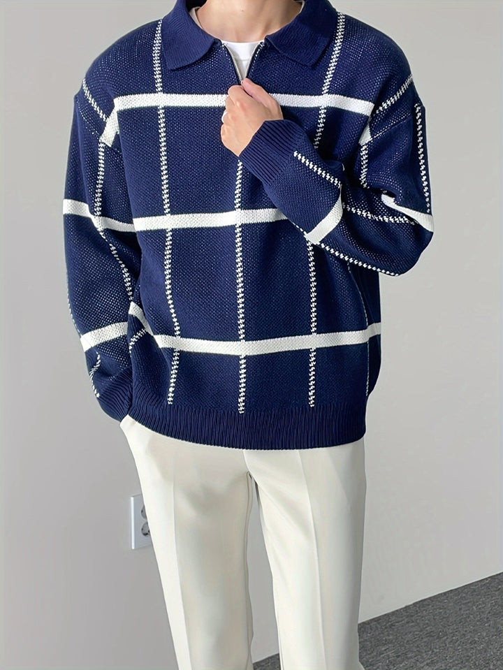 Levoire | Pull Homme À Carreaux Avec Demi-Zip