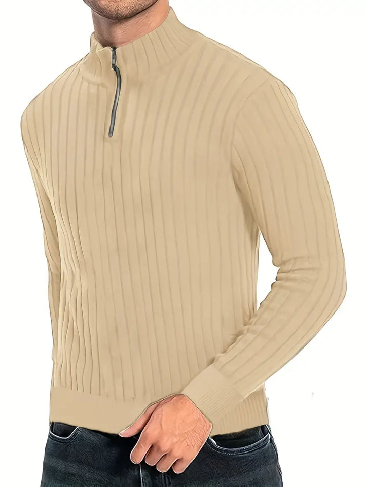 Levoire | Pull Homme De Loisirs Avec Décolleté En V Et Fermeture Éclair Pour Hommes Khaki