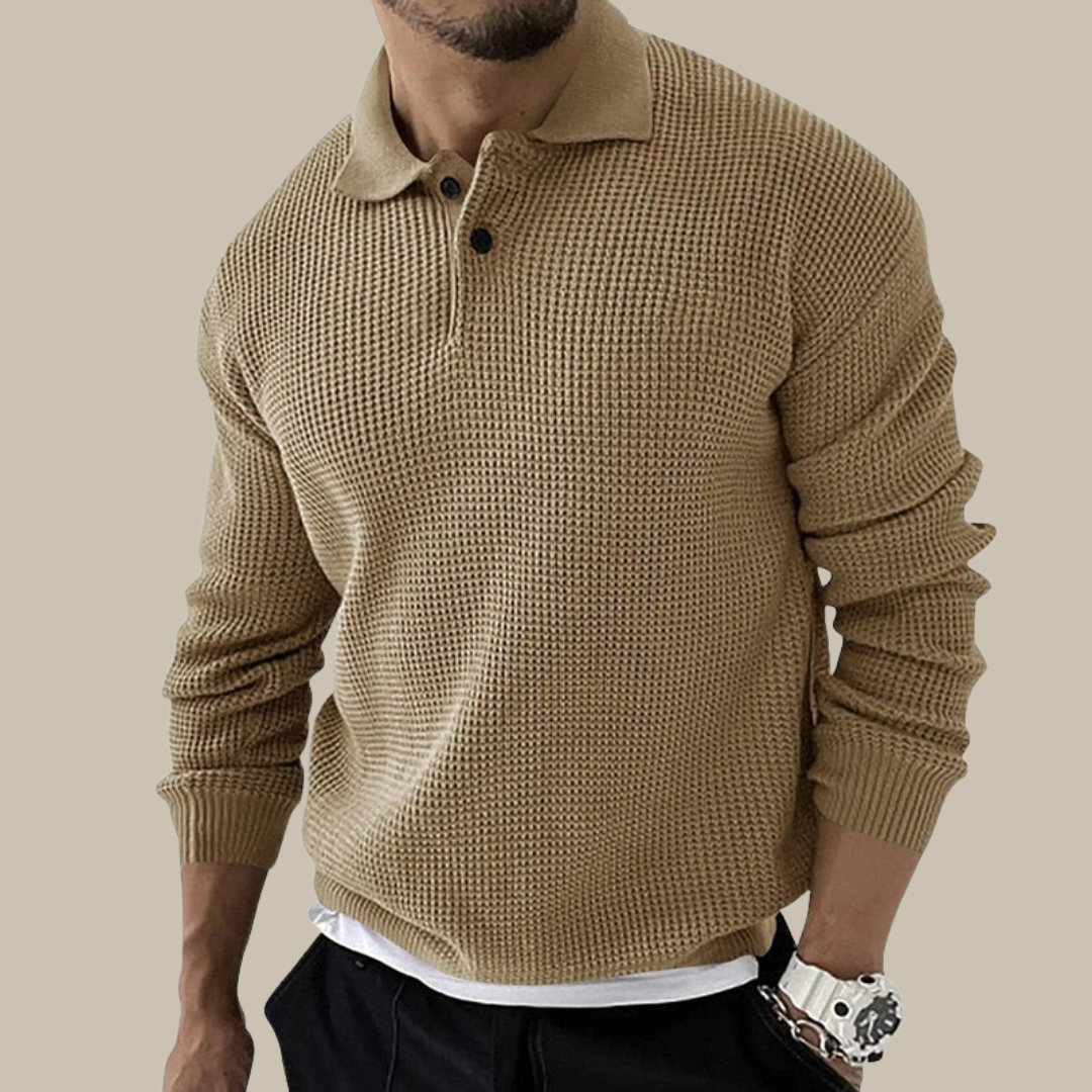 Levoire | Polo À Manches Longues Tricoté Élégant Pour Hommes beige