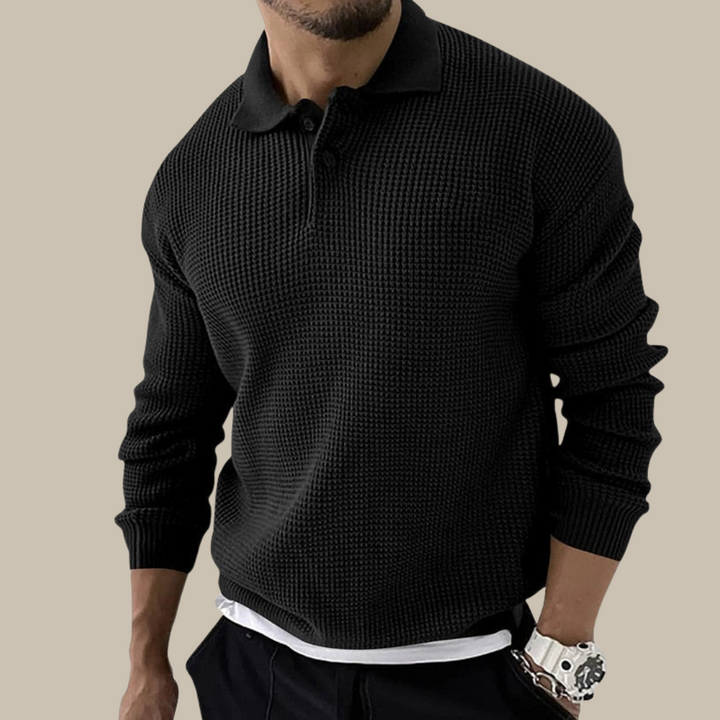 Levoire | Polo À Manches Longues Tricoté Élégant Pour Hommes noir