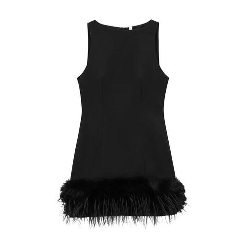 Levoire | Robe Mini Noire Avec Bordure En Plumes