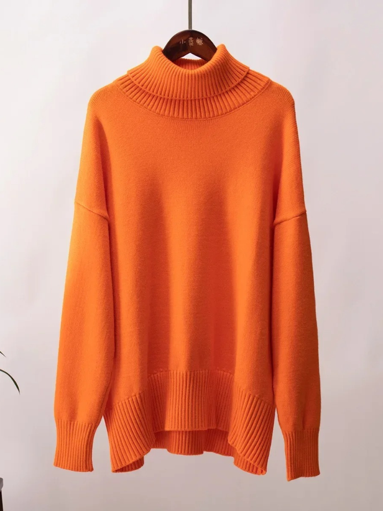 Levoire | Pull en tricot à col montant pour femmes en grandes tailles, Doux et Confortable Orange