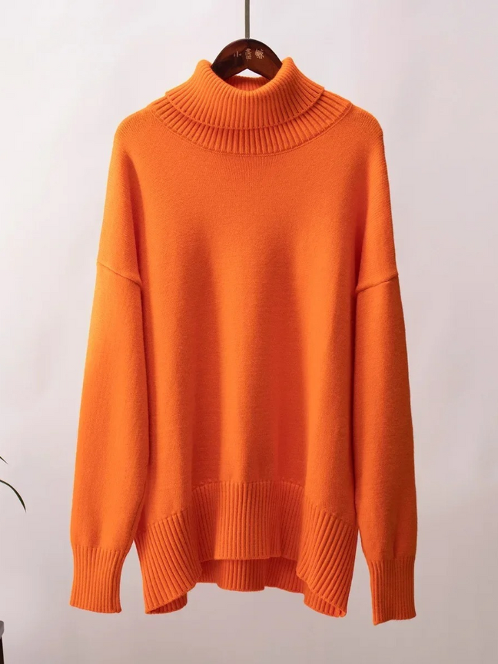 Levoire | Pull en tricot à col montant pour femmes en grandes tailles, Doux et Confortable Orange