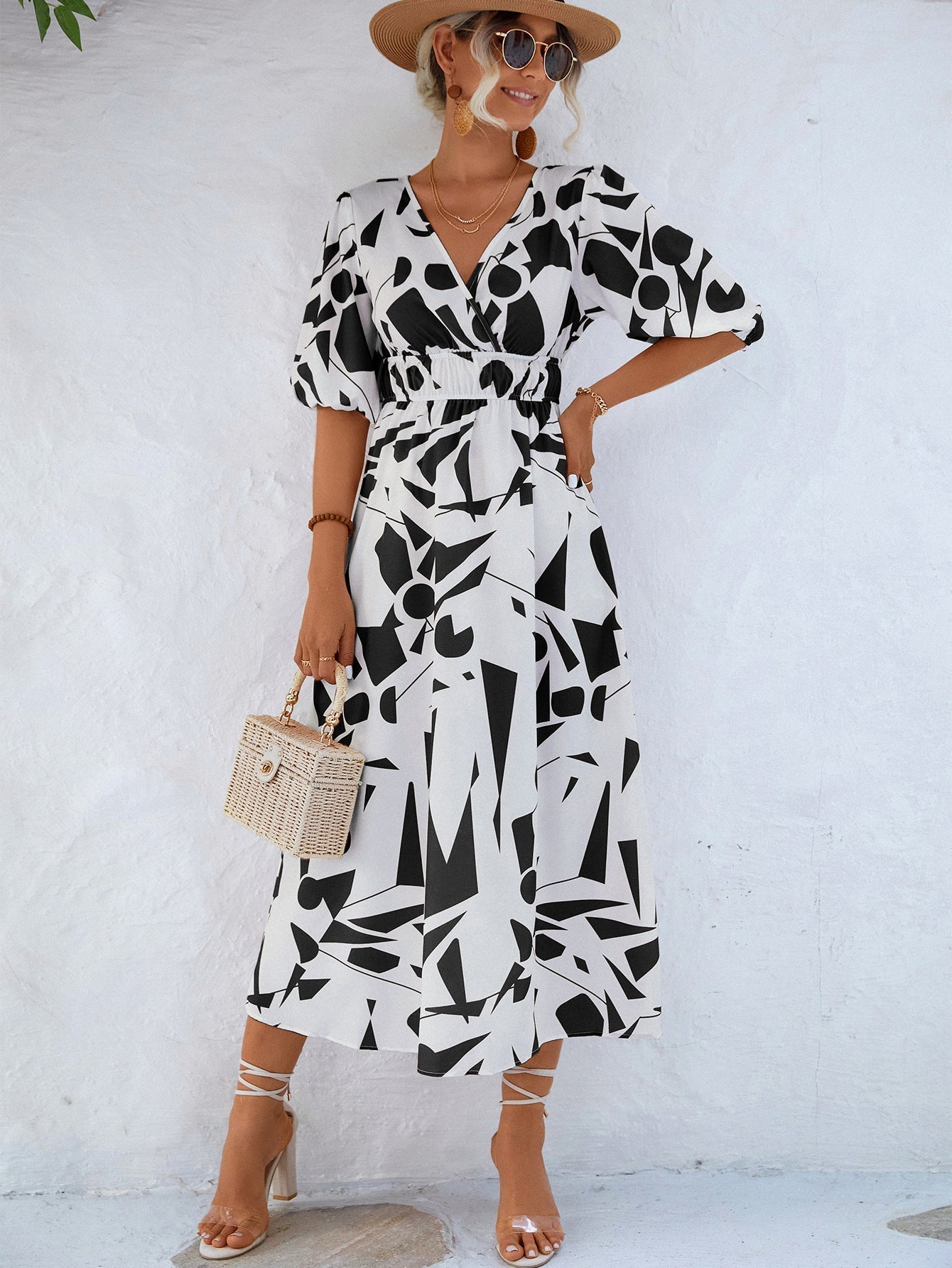 Levoire | Robe Avec Motif Géométrique Et Décolleté En V Blanc