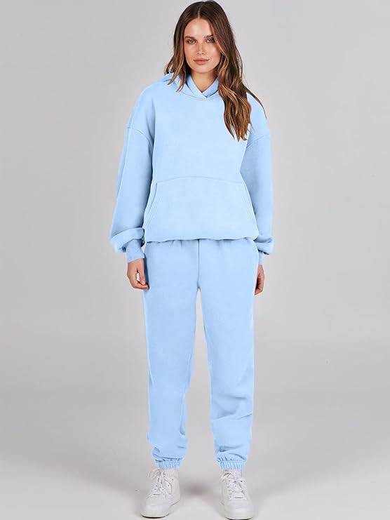 Levoire | Sweat À Capuche À Manches Longues, Pantalon Avec Poches Ensemble De Survêtement Deux Pièces Bleu
