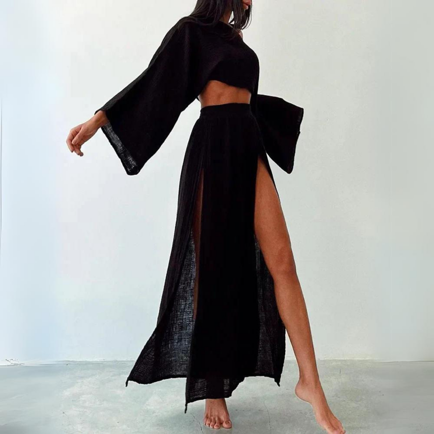 Levoire | Haut Court Col Rond Taille Haute Jupe Ensemble Ensemble Deux Pièces