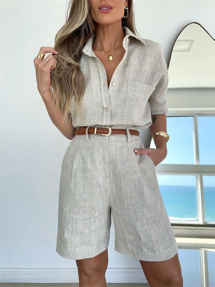 Levoire | Élégance Shorts & Chemise Tenue Appropriée Gris clair
