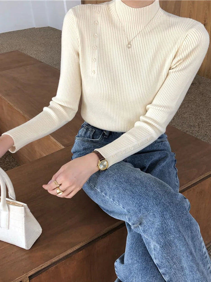 Levoire | Pull Élégant Avec Boutons Décoratifs Et Col Montant