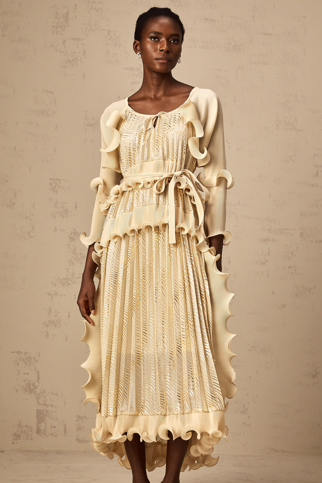 Levoire | Neutrals Ensemble De Volants Doré Midi Robe