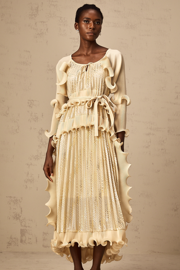 Levoire | Neutrals Ensemble De Volants Doré Midi Robe