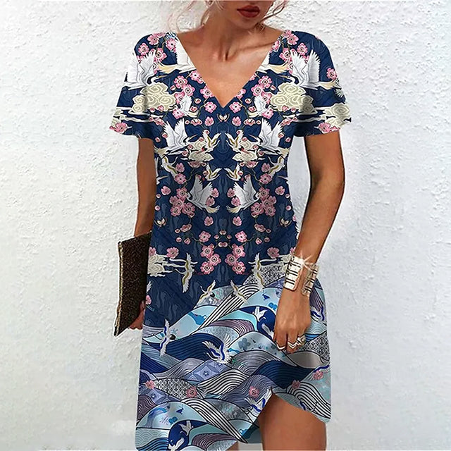 Levoire | Robe Imprimée Décontractée Bleu foncé