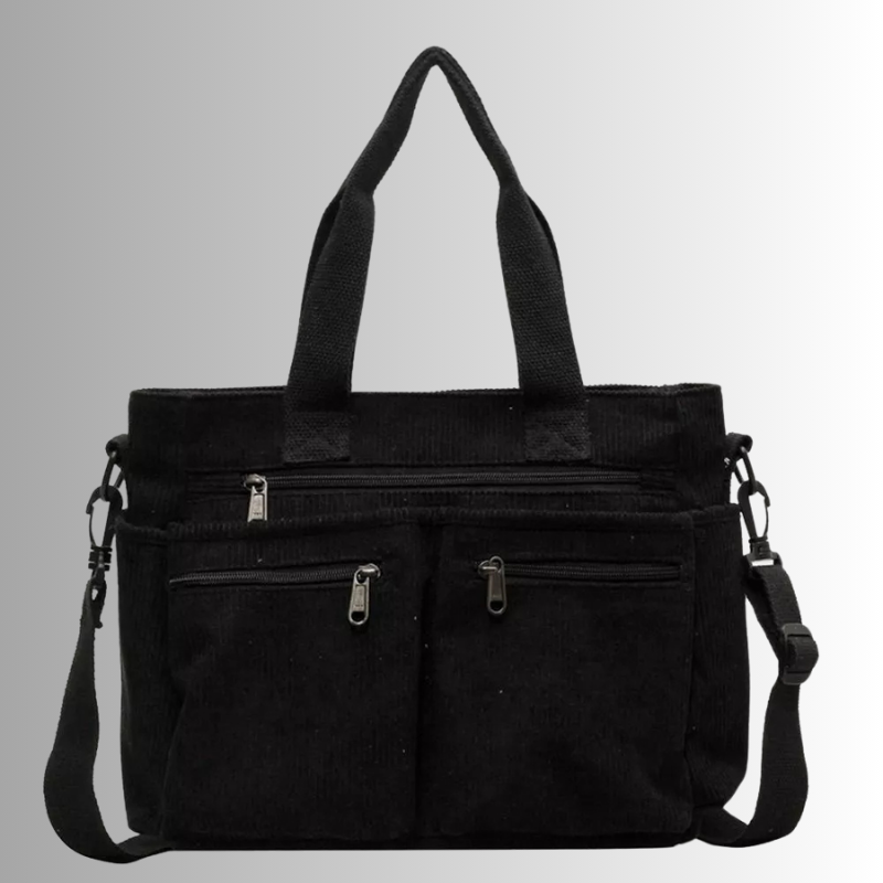 Levoire | Sac À Bandoulière En Corduroy Avec Plusieurs Poches Pour Femmes Noir