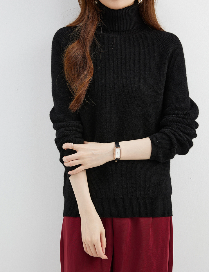 Levoire | Pull en Cachemire pour Femmes Pull à Col Cambré, Chaud & Confortable Noir