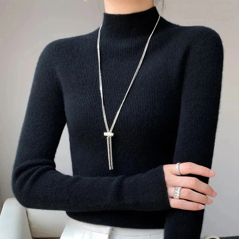 Levoire | Femme Haut Col Roulé Ribbitty Pull Doux Et Élégant Haut Col Roulé Femme Noir