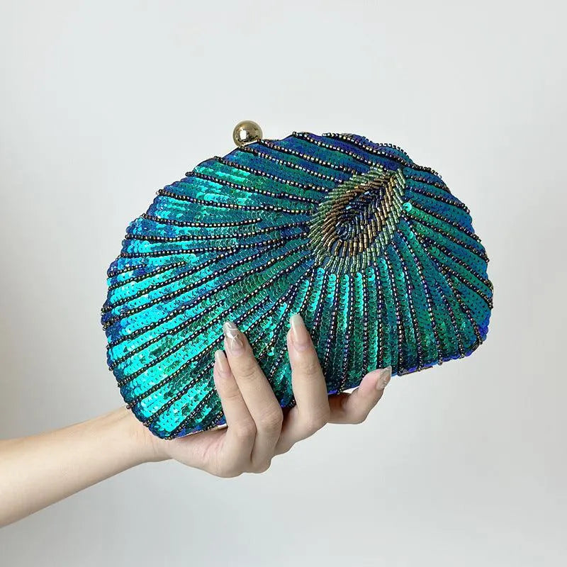 Levoire | Sac à bandoulière vintage orné de perles avec chaîne pour femmes Bleu