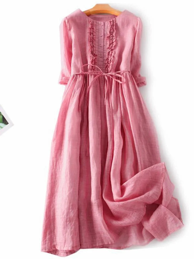 Levoire | Coton Lin Robe À Volants Rosa