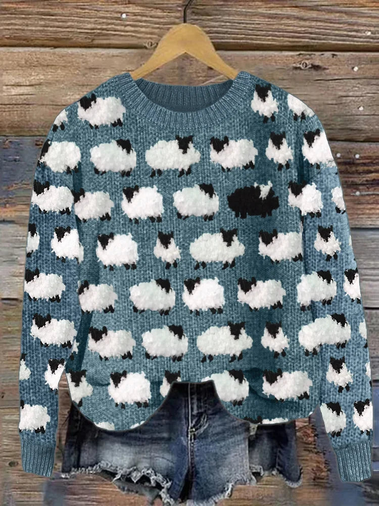 Levoire | Pull tricoté en laine de mouton floue vintage et douillette Bleu