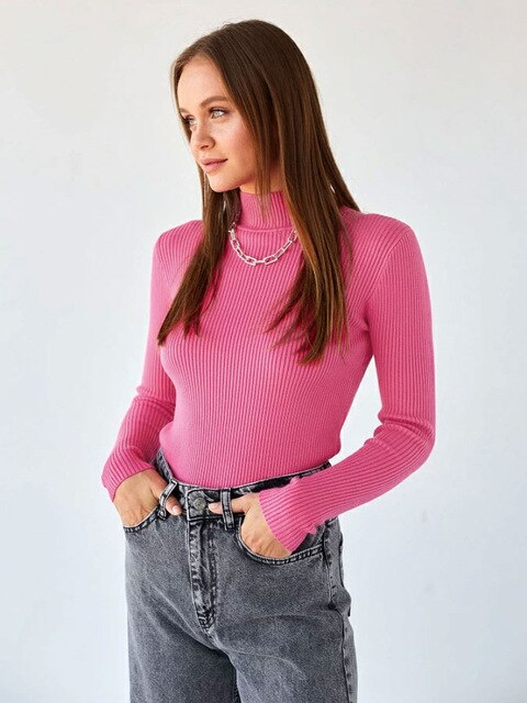 Levoire | Pull À Col Roulé Côtelé Rose rot Une taille